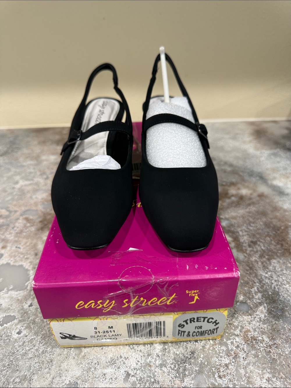easy street Black Slingback Mary Jane Flats with Square Toe